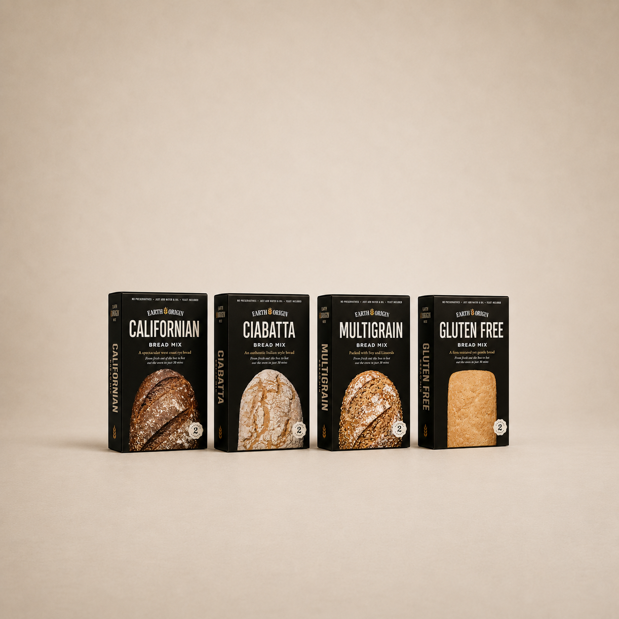 Earth Origin bread mix range packaging